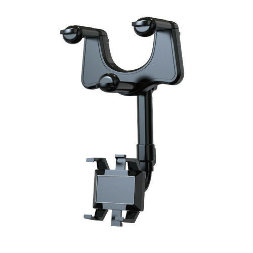 360 Swivel Rearview Mirror Phone Mount - Adjustable & Retractable Car Holder