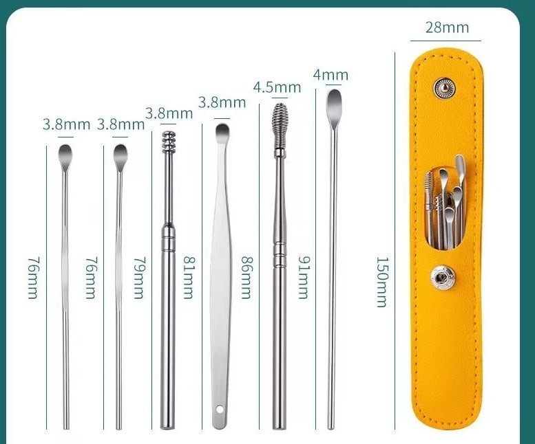 6-in-1 Stainless Steel Earwax Removal Tool Set - Professional Ear Cleaning Kit with Storage Case