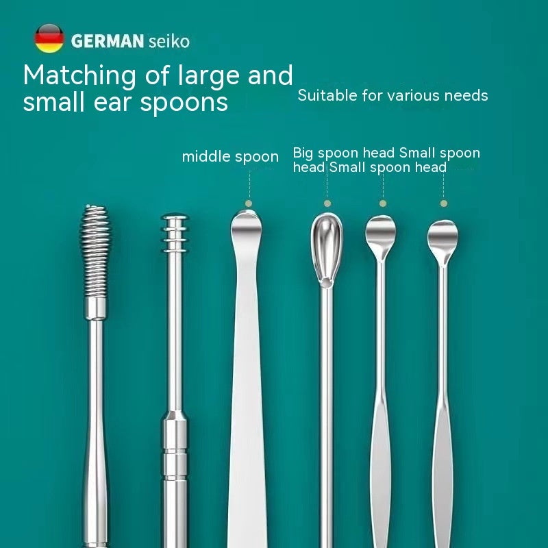 6-in-1 Stainless Steel Earwax Removal Tool Set - Professional Ear Cleaning Kit with Storage Case