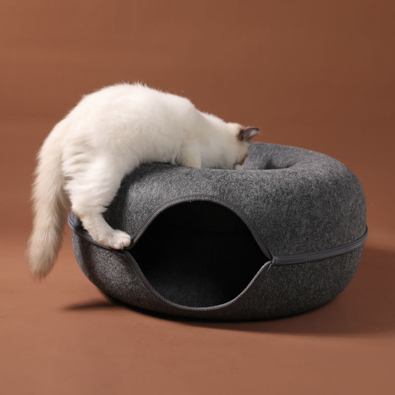 Four Seasons Available Cat Nest Round Woolen Felt Pet Dual-use Cat Nest Tunnel Interactive Training Toy Grey Felt Cat Nest