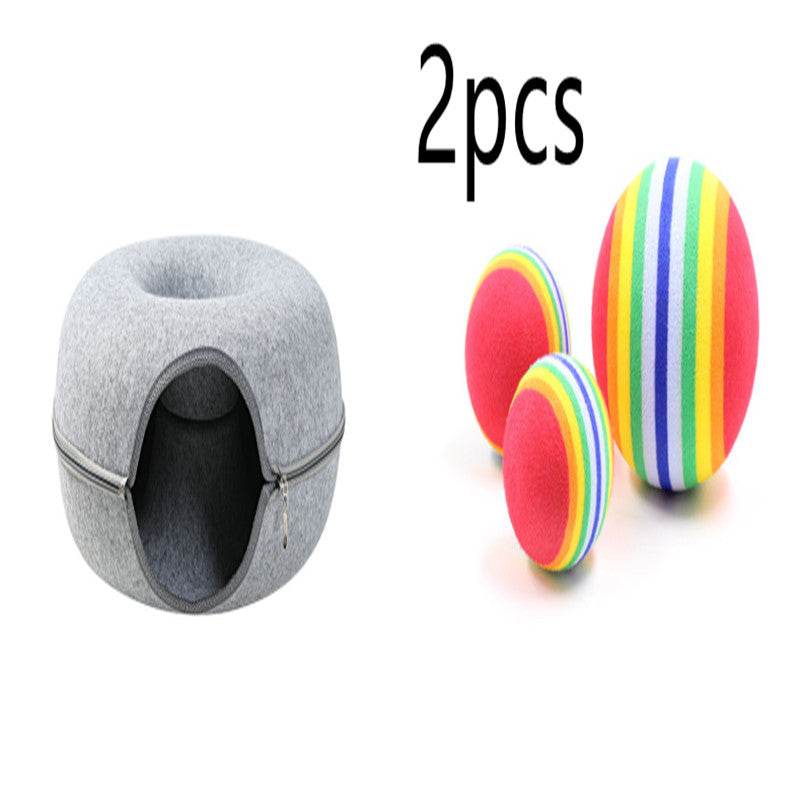 Four Seasons Available Cat Nest Round Woolen Felt Pet Dual-use Cat Nest Tunnel Interactive Training Toy Grey Felt Cat Nest