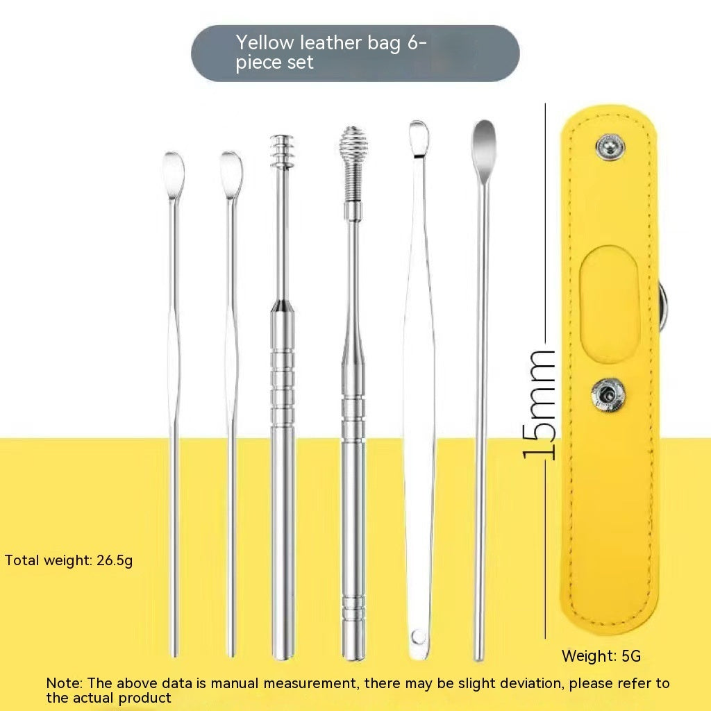 6-in-1 Stainless Steel Earwax Removal Tool Set - Professional Ear Cleaning Kit with Storage Case