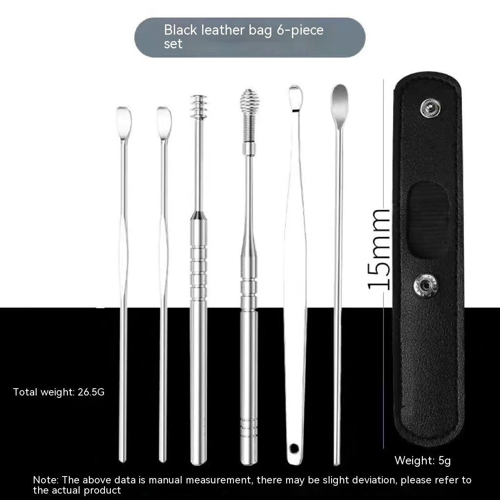 6-in-1 Stainless Steel Earwax Removal Tool Set - Professional Ear Cleaning Kit with Storage Case