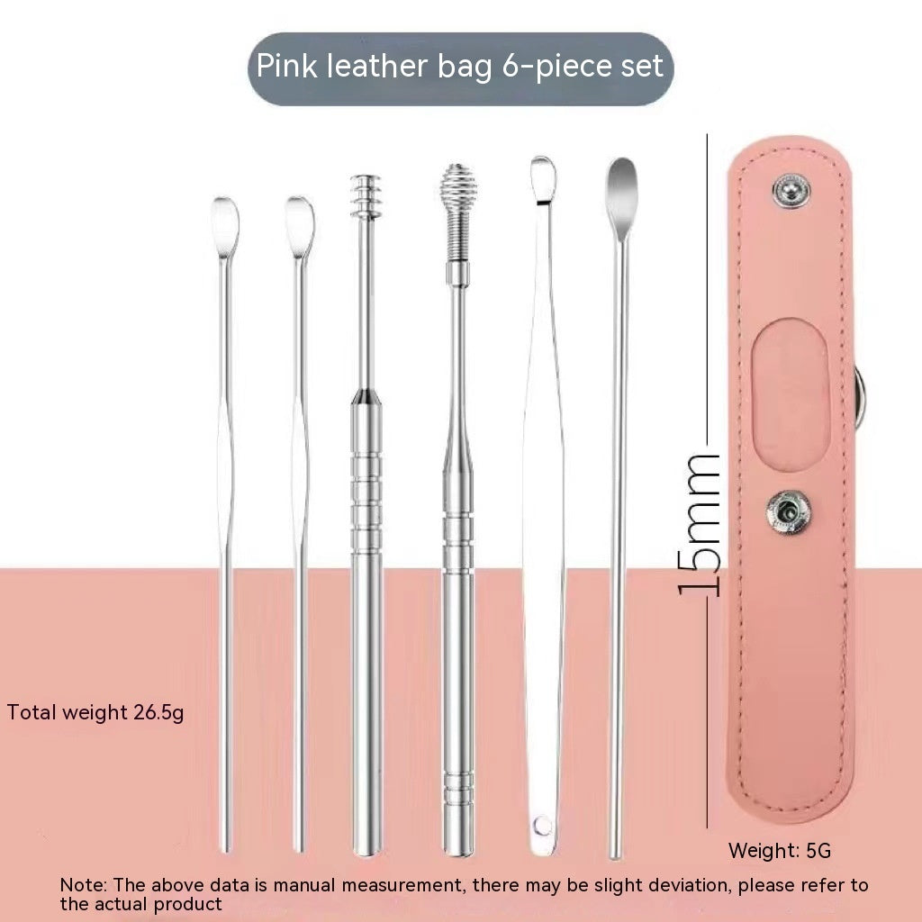 6-in-1 Stainless Steel Earwax Removal Tool Set - Professional Ear Cleaning Kit with Storage Case
