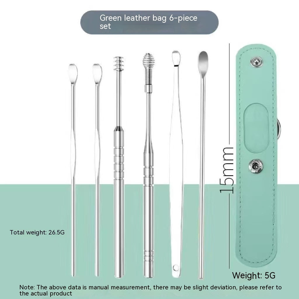 6-in-1 Stainless Steel Earwax Removal Tool Set - Professional Ear Cleaning Kit with Storage Case