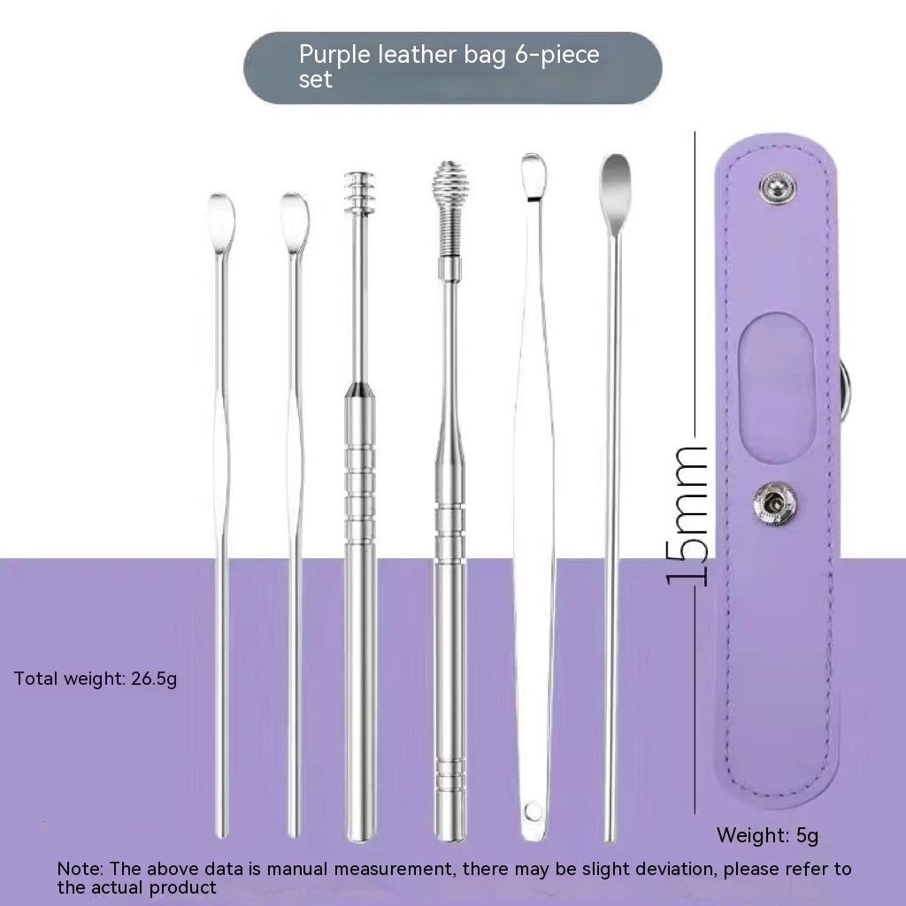 6-in-1 Stainless Steel Earwax Removal Tool Set - Professional Ear Cleaning Kit with Storage Case