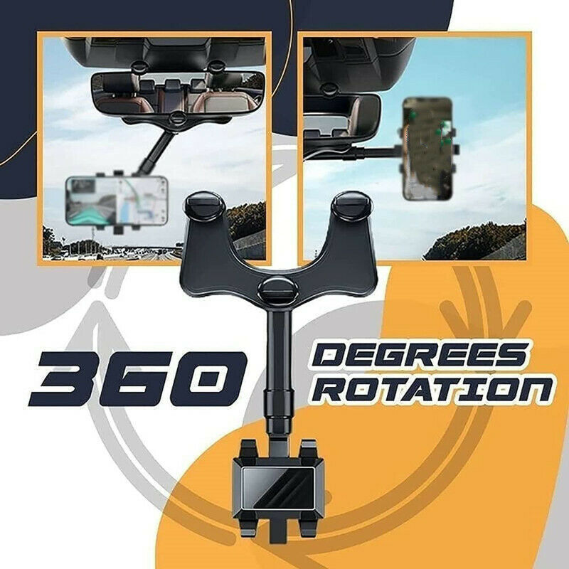 360 Swivel Rearview Mirror Phone Mount - Adjustable & Retractable Car Holder